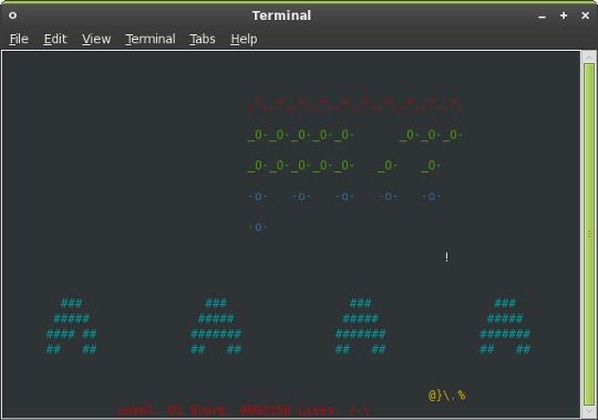 Jucați jocuri în interiorul dvs. ninvaders Terminal Linux