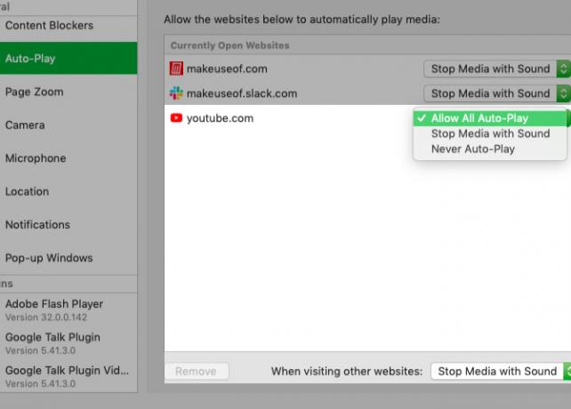 personalizați setările de redare automată pentru YouTube în preferințele Safari pe Mac