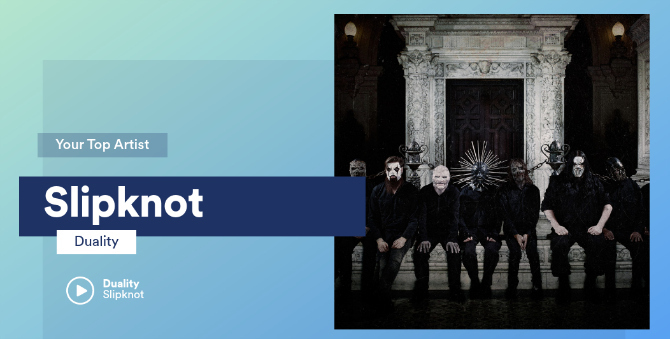 Artistul meu de top, Slipknot, așa cum este afișat de Spotify. Pe mine