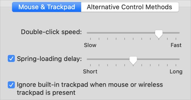 Ignorați opțiunea trackpad integrată din Preferințele sistemului de accesibilitate