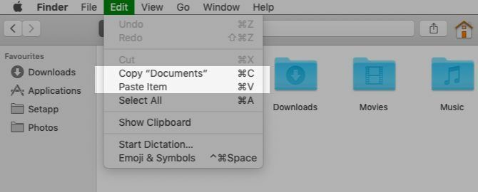 Copiați și lipiți opțiunile meniului în Finder pe Mac