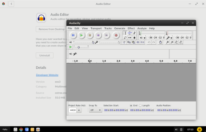 Editorul audio VLC deschis pe desktop-ul OS fără sfârșit