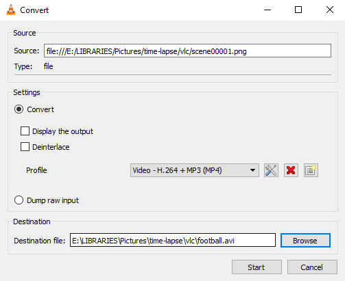 time-lapse video vlc convert