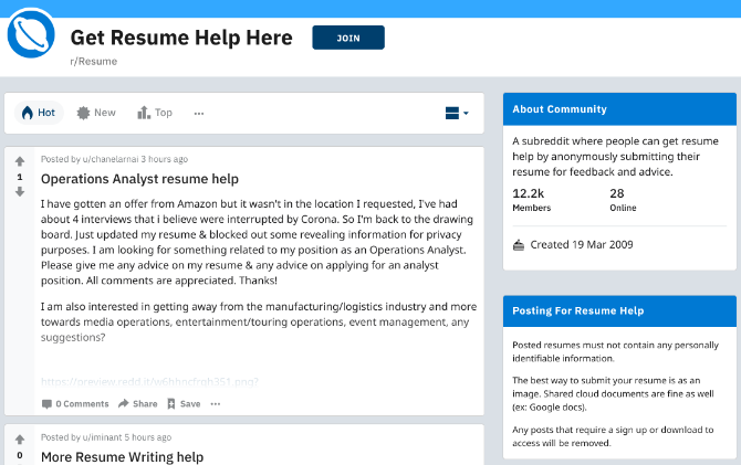 Reddit r / CV este o comunitate de oameni care vă ajută să creați un CV cu impact 