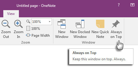 Microsoft OneNote - Notă rapidă de sus