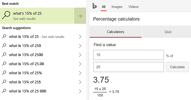 Calculator de tip tip desktop Cortana