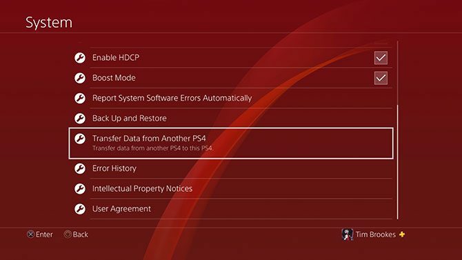 Transfer de date PS4 în meniul sistem