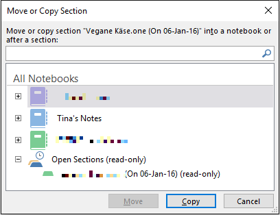 OneNote Move Notebook Section