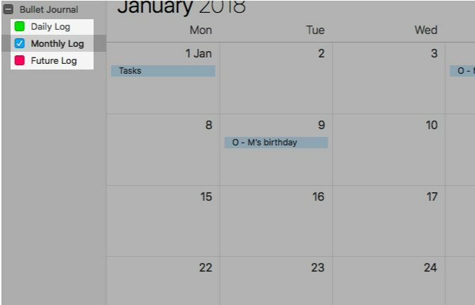 Utilizarea Calendarului pentru un jurnal cu buline pe Mac