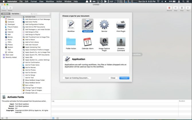 Aplicația Mac Sierra Automator