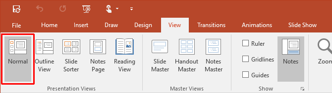 Cum să afișați data și ora curentă într-o prezentare PowerPoint PowerPoint 2016 Vizualizați normal 670x189