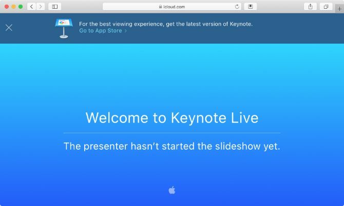 Keynote Live pagina de așteptare în Safari