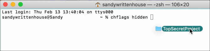 Terminal Ascunde fișierul pe Mac
