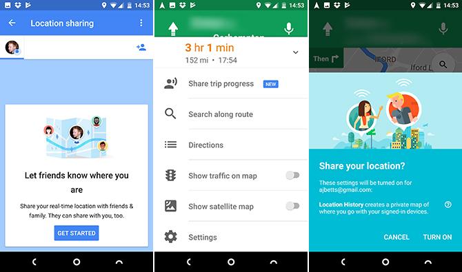 Google Maps progresul călătoriei partajează Android