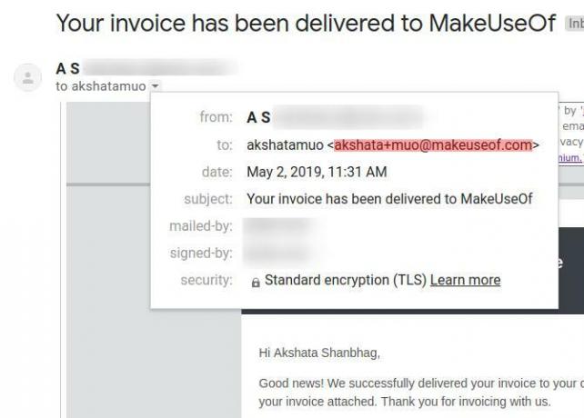 E-mailul primit la alias Gmail creat cu un separator