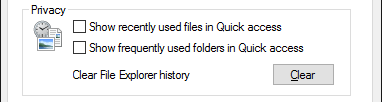 Opțiuni pentru folderul de confidențialitate Windows 10 File Explorer