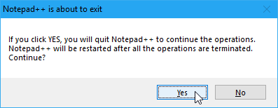 Notepad ++ este pe punctul de a ieși din dialogul mesajului