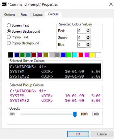 Modificarea culorilor comenzii Culorile cmd promptate