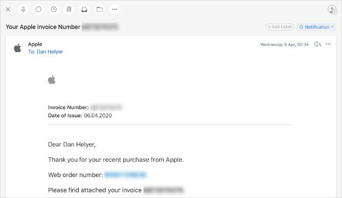 E-mail de factură Apple