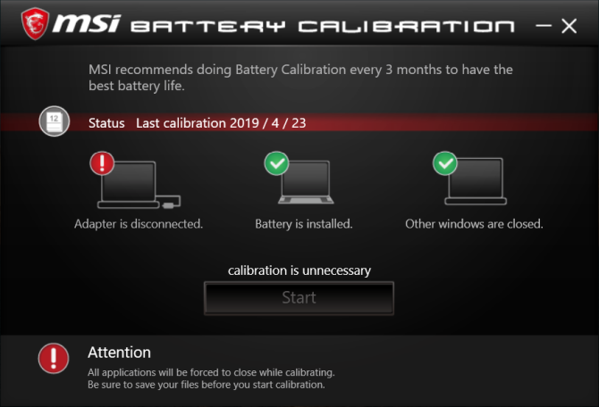 instrument de calibrare a bateriei msi