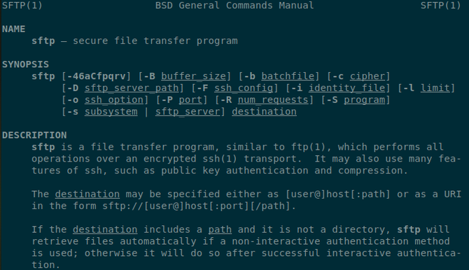 Manual SFTP deschis într-un terminal Linux