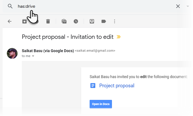 Folosiți filtrul „has: drive” pentru a căuta fișierele atașate Gmail