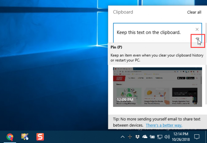 Fixează un articol în clipboard în Windows 10