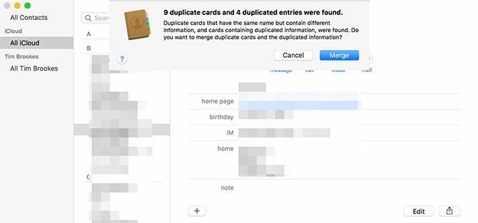 Combinați macOS-uri duplicate de contacte