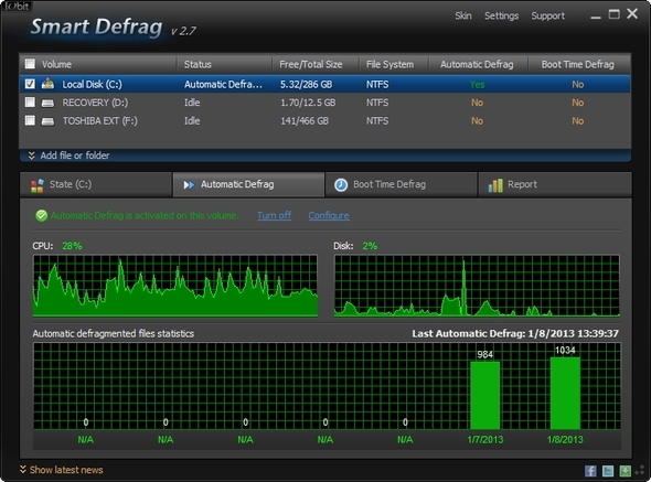 IObit Smart Defrag: Un instrument de defragmentare și optimizare a hard disk-ului [Windows] Defragment automat UI