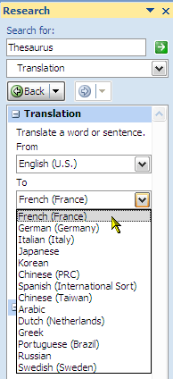 Cum să folosești funcția de cercetare în traducerea Microsoft Word 2007 5