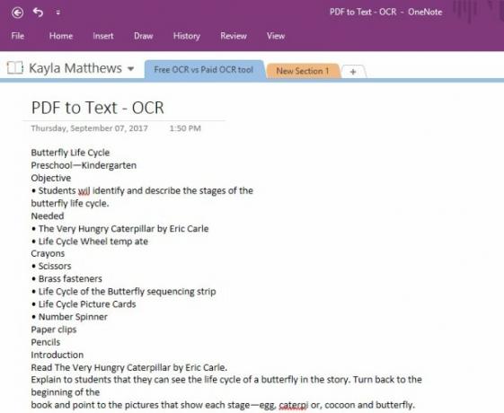 recunoașterea optică a caracterelor onenote